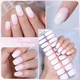 Harunouta 20strips Halbheizte Gelnagel-Wraps Aufkleber Set mit 3WMINI UV LAMP Manicure-Kit langlebig UV-Gel-Nagelabziehbilder Design