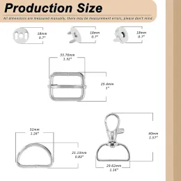 18/15PCS Purse Hardware Buckles Sets Bag Making Assortment Kit Includes Swivel D Ring Hooks Clasps Slide Buckles Snap Button