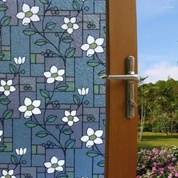Fensteraufkleber Tint-Buntglasfilm Adsorptionskleberfreier Blumen Privatsphäre Blaues Haus zu Hause