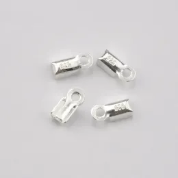 10st 8*3mm 925 Sterling Silver lädersladd Crimp End Pärlor Spännetips Spännen Kontakter Kontakter för halsbandsarmelet Making