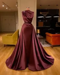 Burgundy A-line saten akşam balo elbisesi Arapça Bileau artı boyutu uzun resmi parti nedime elbisesi bc10624
