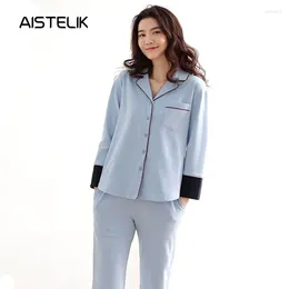 Roupas em casa 2024 Pijama Ladies Autumn Cotton Fashion Cardigan Lapeel Spring and Service Suit para ajudar a dormir sem estático