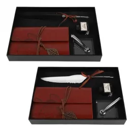 Pens Vintage Retro Stationery Gift Box Set with Leather Notebook Feather Dip Pen Ink Bottle