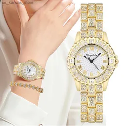 Avanadores de pulso Luxo diamante incrustou mulheres es de maneira dourada feminina quartzo pulseira 2022 marca Roma relógio de aço inoxidável Bracelet240409