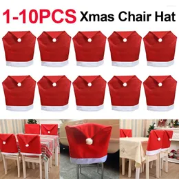 كرسي أغطية 1-10pcs عيد الميلاد سانتا كلوز قبعة الغلاف الاحتفالية الخلفية ديكورات عيد الميلاد للمنزل سنة