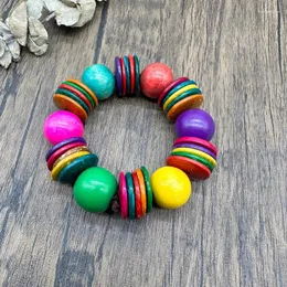 Bangle Arrival Multicolor Round Wood Vintage Elastic Bracelet For Women Bohemian Strand Bracelets Statement Jewelry