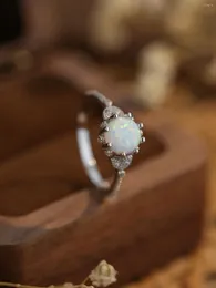 Cluster Rings Exquisite 925 Silver Round White Opal With Trendy Style For Men And Women