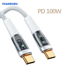 Typ C, um C -Kabel 100W PD -Anzeige Fast Ladeladegerät USB -USB -C -66W -transparentes Kabel für Xiaomi Huawei Data Cable