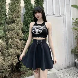 Fichor Black Checkered Women's Gothic Skirt Women Women Pring Spring Autumn Girl Hip Hop Female Punk Goth Mini Mini Clubwear