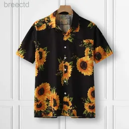Männer lässige Hemden Männer Sonnenblumendruck Shirts Sommer bunte Kurzarm Lose Knopf Hemden Casual Hawaiian Hemd Revers Halsbluse Camisas 240409