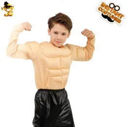 Halloweenowe cosplay fałszywe mięśnie klatki piersiowej Fałszę Abs zabawne małe chłopiec mięśni T-shirt kostium dla dzieci chłopiec odzież