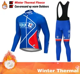 Зимний тепловый синий 2020 FDJ Cycling Jersey Long Set MTB Cycle одежда