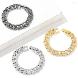 Bracelets de link Jóias de hip-hop europeias e americanas cheias de diamantes acessórios de moda de moda pulseira de ouro na moda