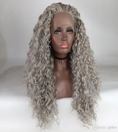 Grey Synthetic Lace Front Wig Curly With Baby Hair Half Hand Tied Heat Resistant Fiber Silver Grey Synthetic Wigs For Black Women6267713