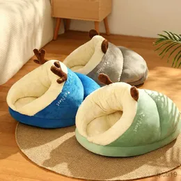 Cat Beds Furniture Pet Kennel Cat Dog House Semi-enclosed Winter Warm Thickened Slippers Cats Cushion Sleeping Bag Soft Washable Portable Nest