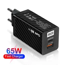 Carregadores 2023 QC3.0+PD65W Carregador de fibra Carregador de gálio Nitreto Fast Charge PD Laptop GAN Fonte de alimentação para iPhone Samsung Xiaomi