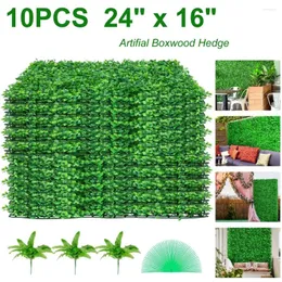 زهور زخرفية 24 × 16 "خشب البقس الاصطناعي UV 10 PCS لوحات جدار التحوط العشب الخلفية 4 سم أخضر مزيف