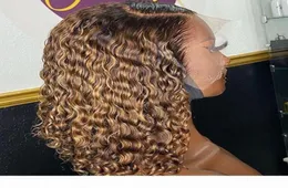 134 Ombre Curly T1b 27 Perucas de cabelo humano de renda colorida para mulheres negras Brasil Remy Hair peruca pré -arrancada nós branqueados 9608424