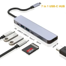 7 in 1 USB C hub a 4K HDMI-compatibile di tipo C Adattatore OTG Thunderbolt 3 dock con PD TF SD per MacBook Pro/Air iPad XPS Surface