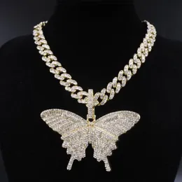 Big size Butterfly pendant charm 12mm bubble miami curb cuban chain hip hop necklace rapper gift rock men women jewelry golden274u