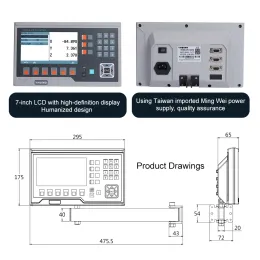 YH800-2P YH800-3P 14 Języki duże LCD DRO Digital Readout Set Kit 5U 5V TTL Linear Encoder Line Scale Wymiary