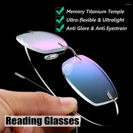 Solglasögon Eyewear Ultralight Vision Care Reading Glasögon Presbyopiska glasögon Rimless Memory Titanium