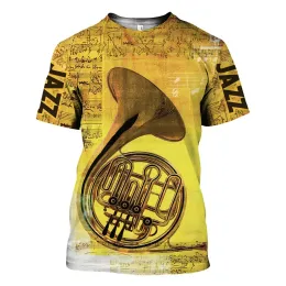 Strumenti musicali classici a manica corta hip hop pop tees casual jazz 3d stampato 3d sax chitar clarinet t-shirt round collare top