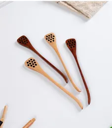 Spoons 500 Pcs/lot Cute Wood Carving Kitchen Flatware Honey Stirring Honeycomb Carved Dipper