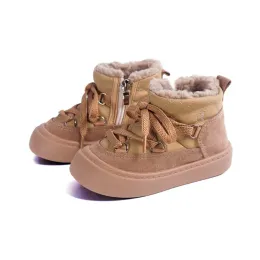 Boots 2022 New Winter Children's Snow Boots Leather Warm Plush Toddler Boys Shoes Zip Side Soft Sole Fashion Little Girls Boots