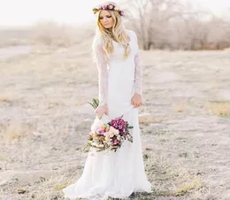 2019 Bohemian Lace Wedding Dress Gheath Vneck Long Sleeves Sweep Train Beach Garden Dresses Chic Bridal Dresses for Winter Fall Style2274998