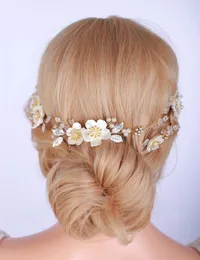 Kopfbedeckungen im Mimior Brauthaarzubehör Blätter Perlen Stirnband Blume Kopfbedeckung Strass Hochzeit Kopfschmuck Gold Party Tiara für Frauen