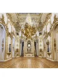 Palácio de luxo Curvões de candidato a pano de fundo de ouro na parede branca Interior Casamento PO Antegramentos para o Studio3020806