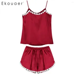 Hemkläder Ekouaer Sexig pyjama Set Women Sleepwear Lace Trim V-Neck ärmlös söt Cami Top and Shorts Pyjamas Ställer in kvinnliga hemkläder