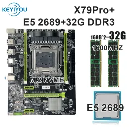 Motherboards Keyiyou X79 Pro Motherboard Set mit LGA2011 Combos 2PCS * 16 GB = 32 GB 1600 Speicher DDR3 RAM 1600MHZ12800R DDR3 XEON 2689 CPU