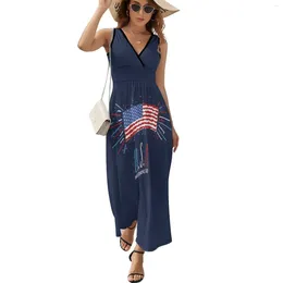 Vestidos casuais de julho da 4ª feliz independência do dia Vestido de dia de verão coreano Boho Beach Long Womens High Wolist Graphic Trendy Maxi Dre