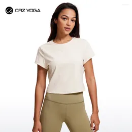アクティブシャツCRZヨガバタールックス女性用ハイネッククロップトップ基本的なTシャツジムワークアウトトップ