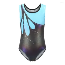 Dancetta da ginnastica da abbigliamento da palcoscenico per ragazze a colori senza maniche Ballet Dancewwear Leotards Costumi a strisce di diamanti.