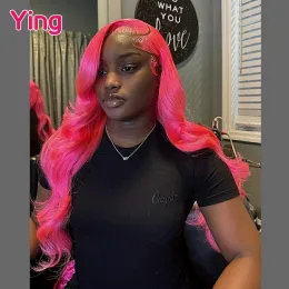 Ying Hair Diamond Pink Colored Remy 13x6 Spets Frontal Wig Preplucked Body Wave #613 Blond 13x4 Spets Front Human Hair Wigs