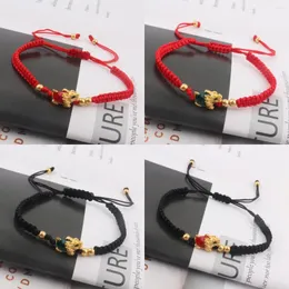 Bracelets de charme Lucky Red Black Rope Fengshui Pixiu para homens homens colorido de cor de cor de animal riquezas de animais com tecido budista de riqueza à mão Jóias budistas