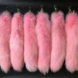 5Pcs/lot 40cm/16" Pure Pink Real Genuine Fox Fur Tail Keychain Cosplay Toys Bag Charm Car Phone Pendant