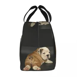 Cute English Bulldog Lunch Bag Portable Insulated Thermal Cooler British Dog Lunch Tote for Women Children School Food Bento Box