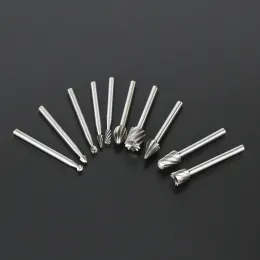 10pcs Conjunto de ferramentas rotativas bit de roteador 1/8 "(3mm) HSS HSS roteador carboneto de gravura bits de gravura de madeira diy gravação de escultura