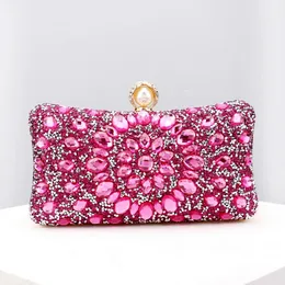 Full Diamonds Evening Bags Acrylic Flower Rhinestones Clutch Bags Metal Pearl Luxury Prom Wedding Dinner Handbags 240329