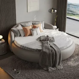 Yuvarlak yatak, gerçek deri, büyük, çift, ana yatak odası, düğün, otel, misafir, modern ve basit
