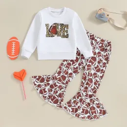Lilttle Girl Valentine s Day Clothes Letter Print LEGS SLEEVE SWEATSHIRT HEART FOOULBLEar Pattern Flare Pants 2 PCS Outfit