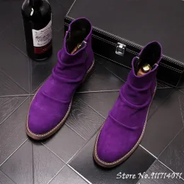 부츠 Nubuck Leath 남자 신발 조류 펑크 스니커 힙합 더블 지퍼 지퍼 하이 탑 트레이너 로파 발목 부츠 zapatillas hombre