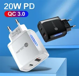 Szybka PD 20W USB LED C ładowarka UE US Plug QC 30 2 Port Charge Murs do iPhone'a 11 12 13 Pro Max samsung Huawei NEW2606262