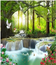 3d mural beautiful scenery wallpapers green big tree forest waterfall landscape wallpapers background wall4237397