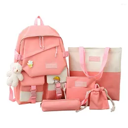 Sırt çantası 5 adet, kalem kasası ile kontrast renkleri çapraz vücut çantası seti anti -scratch moda okul çantası alışveriş için su geçirmez