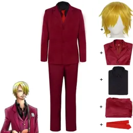 Anime Pirates Vinsmoke Sanji Black Cosplay Costume Wig Coat Shirt Pants Hallowen Red Unifort Party Carnival Woman Adumo da donna per adulti